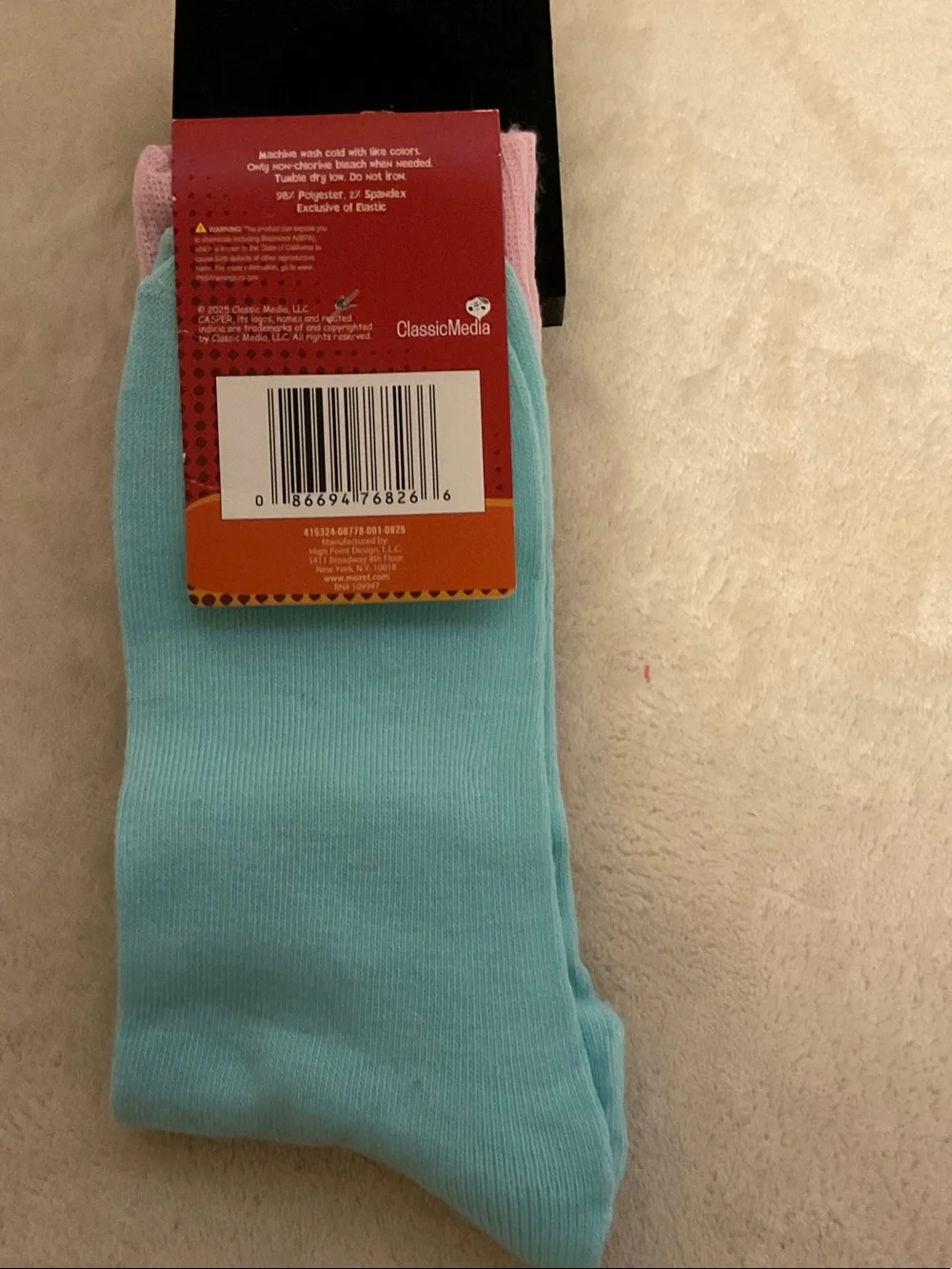 Classic Casper Graphic Crew Socks in Pink, Purple & Aqua